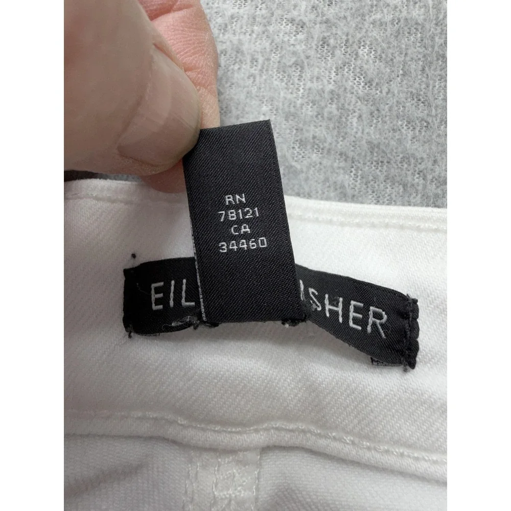 Eileen Fisher Straight Jeans Womens 10 White Organic Cotton Mid Rise‎ Stretch